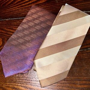 Elegant Brown and Tan Striped and Patterned Maroon Ties